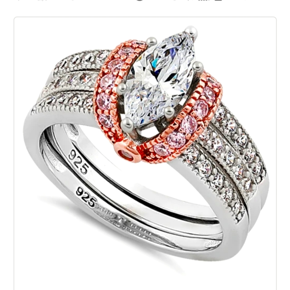 925 sterling silver Ring CZ and rose silver